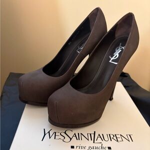 Yves Saint Laurent Brown Platform Round-Toe High Heels
